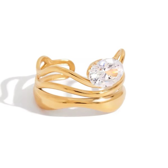 18K Gold Plated - Adjustable Cubic Zirconia Ring - Picture 1 of 5